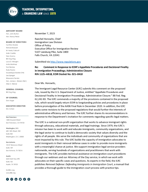 Ilrc s comment to proposed eoir rule immigrant legal resource center